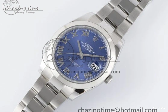 MiroTime 0423 Modern DateJust 41 SS Polished Bezel KING 1:1 Best Edition 904L Steel Blue Roman Dial on Oyster Bracelet VR 2212